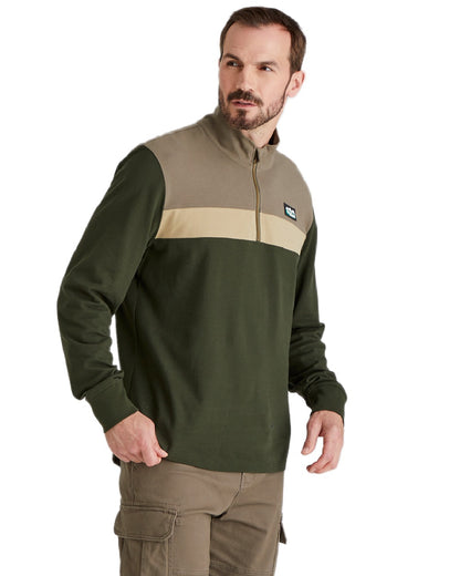 Olive Multi coloured Ridgeline Mens Backslider Rugby Top on white background #colour_olive-multi