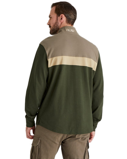 Olive Multi coloured Ridgeline Mens Backslider Rugby Top on white background #colour_olive-multi