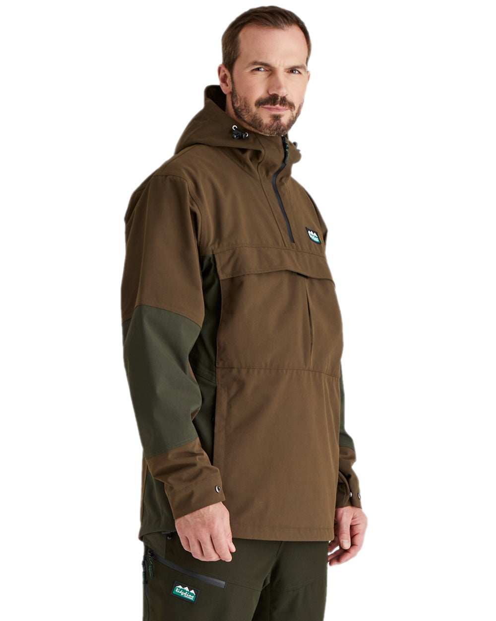 Bark Deep Forest Coloured Ridgeline Mens Cambrian Smock on white background #colour_bark-deep-forest