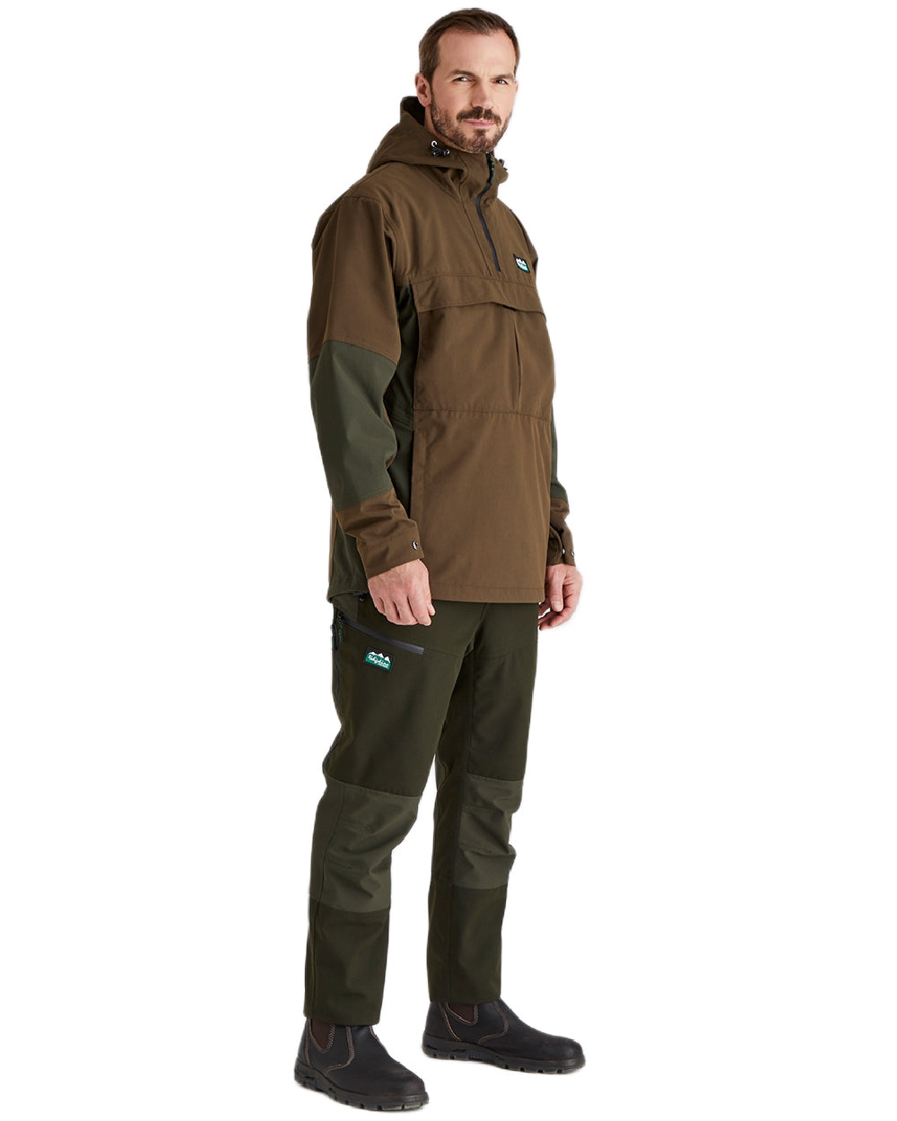 Bark Deep Forest Coloured Ridgeline Mens Cambrian Smock on white background #colour_bark-deep-forest