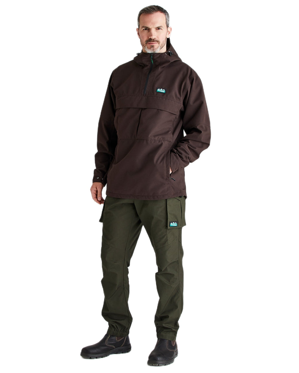 Deep Bark Coloured Ridgeline Mens Cambrian Smock on white background #colour_deep-bark