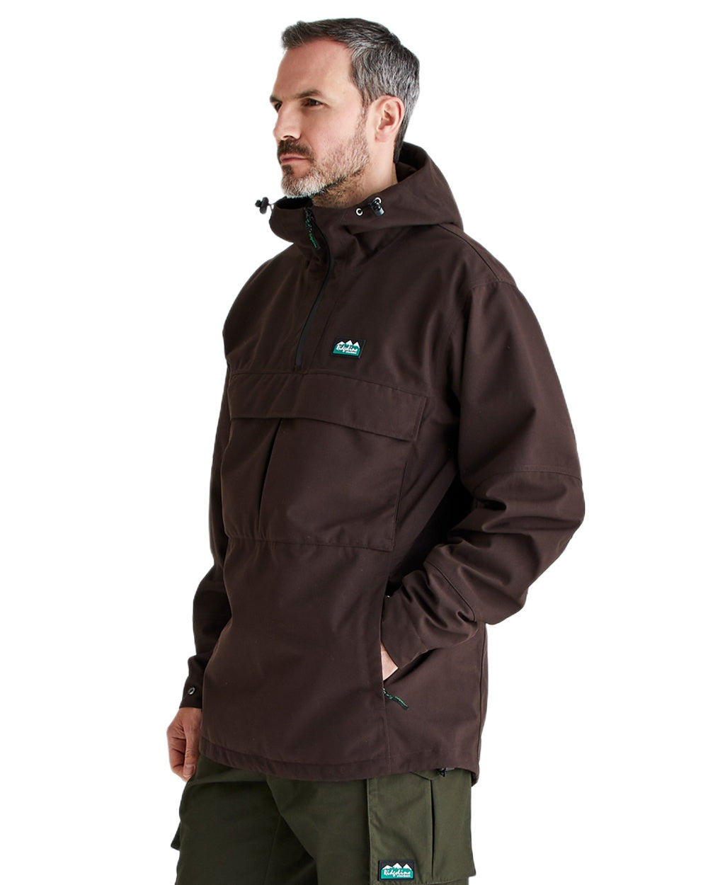 Deep Bark Coloured Ridgeline Mens Cambrian Smock on white background #colour_deep-bark