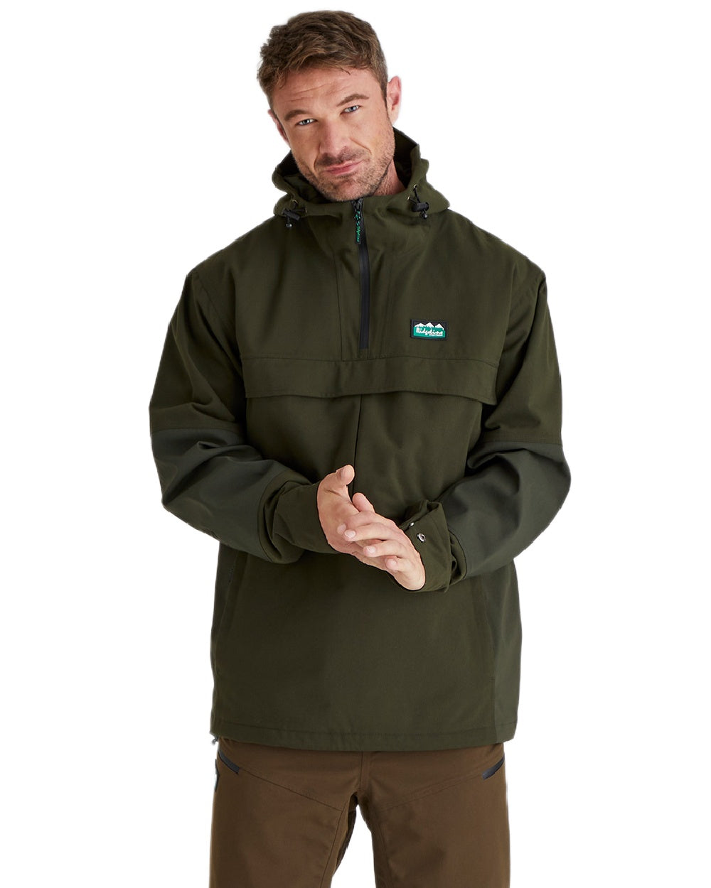 Deep Forest Coloured Ridgeline Mens Cambrian Smock on white background #colour_deep-forest