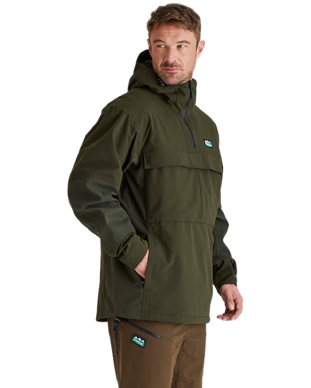 Deep Forest Coloured Ridgeline Mens Cambrian Smock on white background #colour_deep-forest