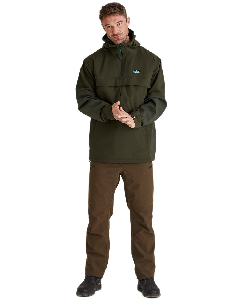 Deep Forest Coloured Ridgeline Mens Cambrian Smock on white background #colour_deep-forest
