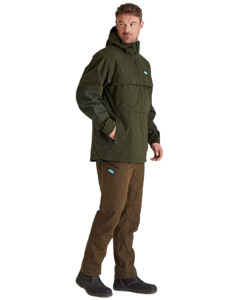 Deep Forest Coloured Ridgeline Mens Cambrian Smock on white background #colour_deep-forest