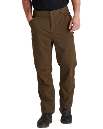 Bark coloured Ridgeline Mens Cambrian Trousers on white background #colour_bark
