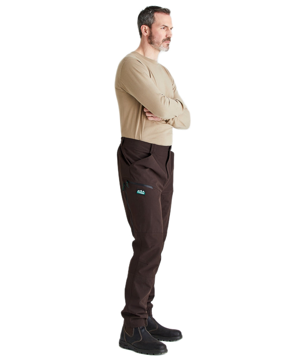 Deep Bark coloured Ridgeline Mens Cambrian Trousers on white background #colour_deep-bark