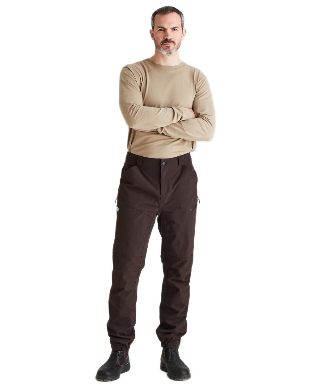 Deep Bark coloured Ridgeline Mens Cambrian Trousers on white background #colour_deep-bark