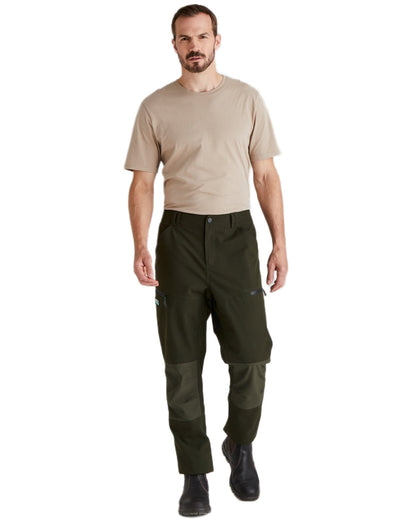 Deep Forest coloured Ridgeline Mens Cambrian Trousers on white background #colour_deep-forest
