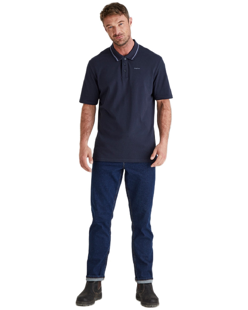 Navy Coloured Ridgeline Mens Kilworth Polo Shirt on white background #colour_navy