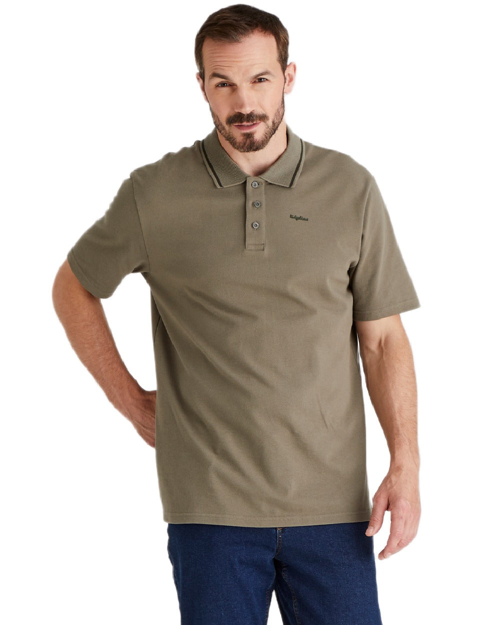 Olive Coloured Ridgeline Mens Kilworth Polo Shirt on white background #colour_olive