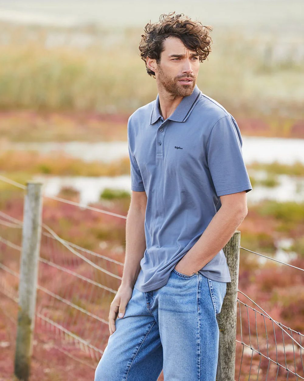 Storm Coloured Ridgeline Mens Kilworth Polo Shirt on outdoor background #colour_storm