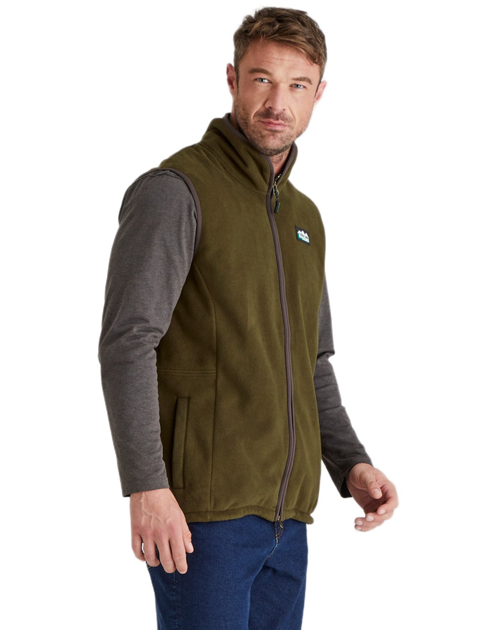Moody Teak Coloured Ridgeline Mens Kodiak Gilet on white background #colour_moody-teak
