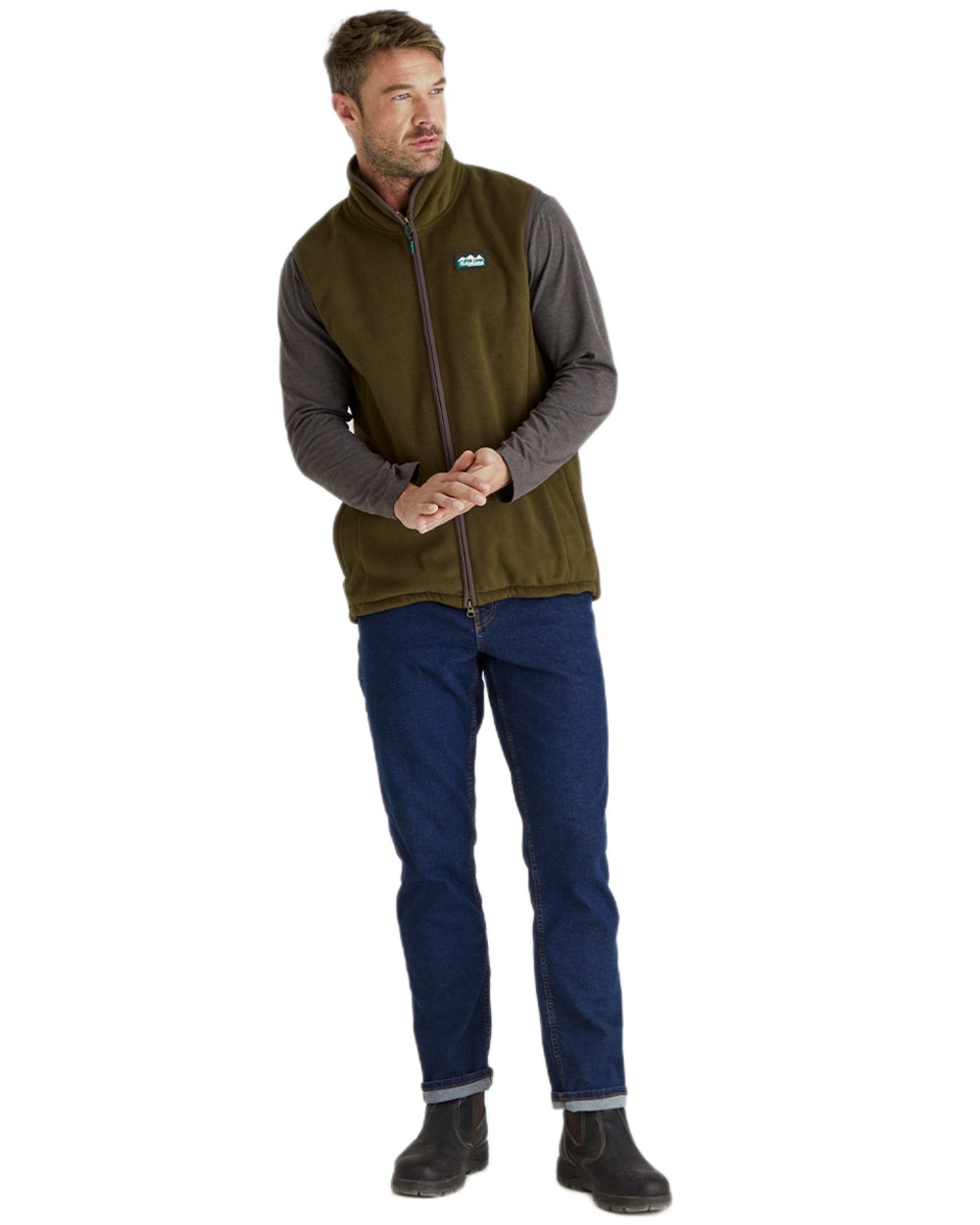 Moody Teak Coloured Ridgeline Mens Kodiak Gilet on white background #colour_moody-teak