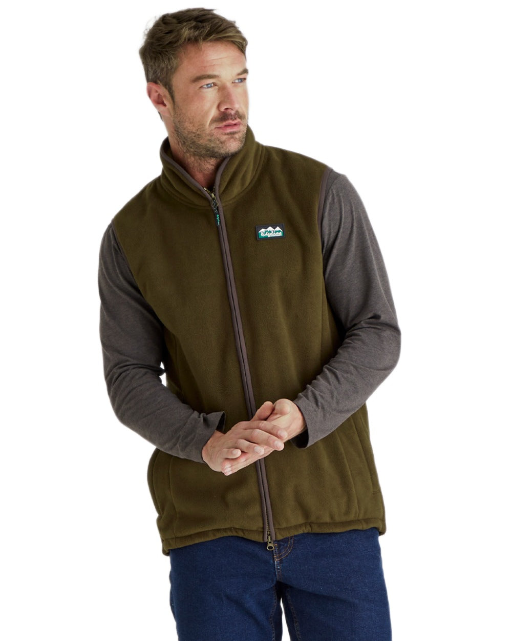 Moody Teak Coloured Ridgeline Mens Kodiak Gilet on white background #colour_moody-teak
