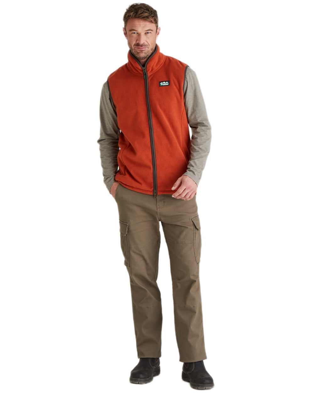 Russet Coloured Ridgeline Mens Kodiak Gilet on white background #colour_russet
