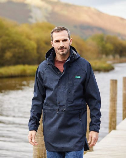 Navy Marl coloured Ridgeline Mens Monsoon Light Smock on mountain background #colour_navy-marl