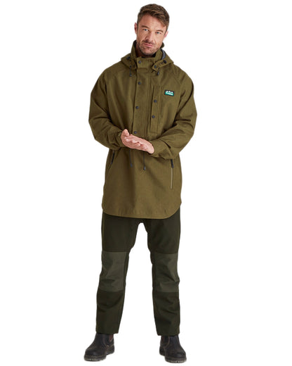 Teak coloured Ridgeline Mens Monsoon Light Smock on white background #colour_teak