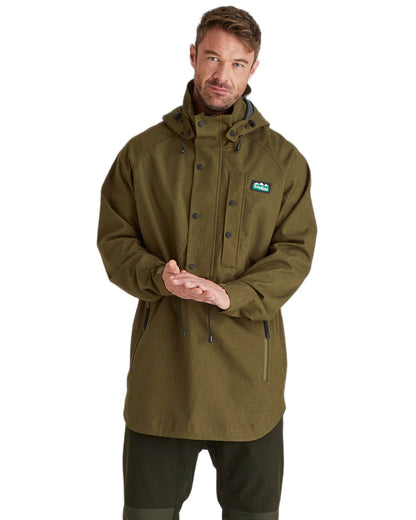 Teak coloured Ridgeline Mens Monsoon Light Smock on white background #colour_teak