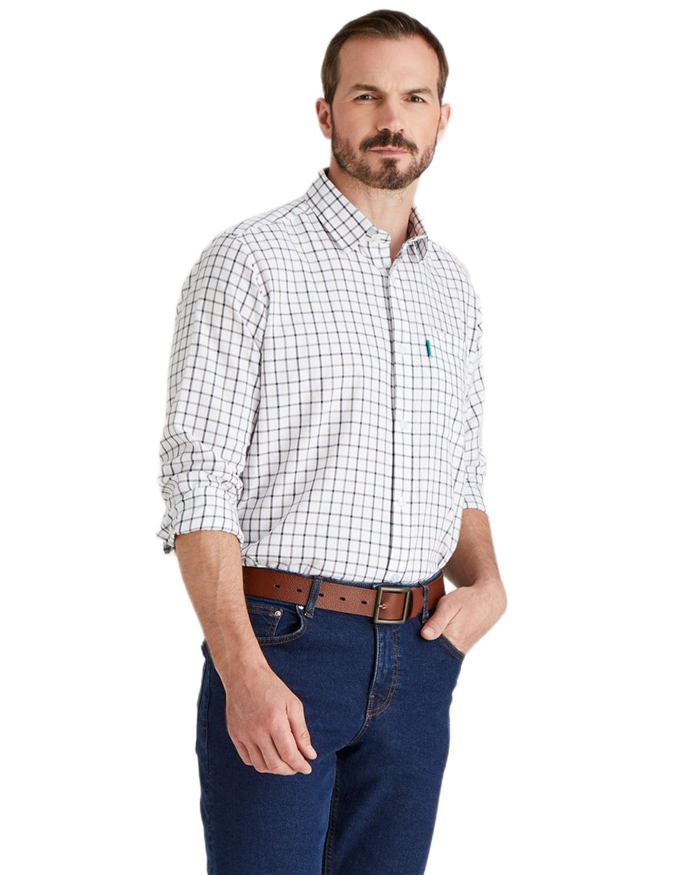 Deep Forest coloured Ridgeline Mens Sedgebrook Shirt on white background #colour_deep-forest
