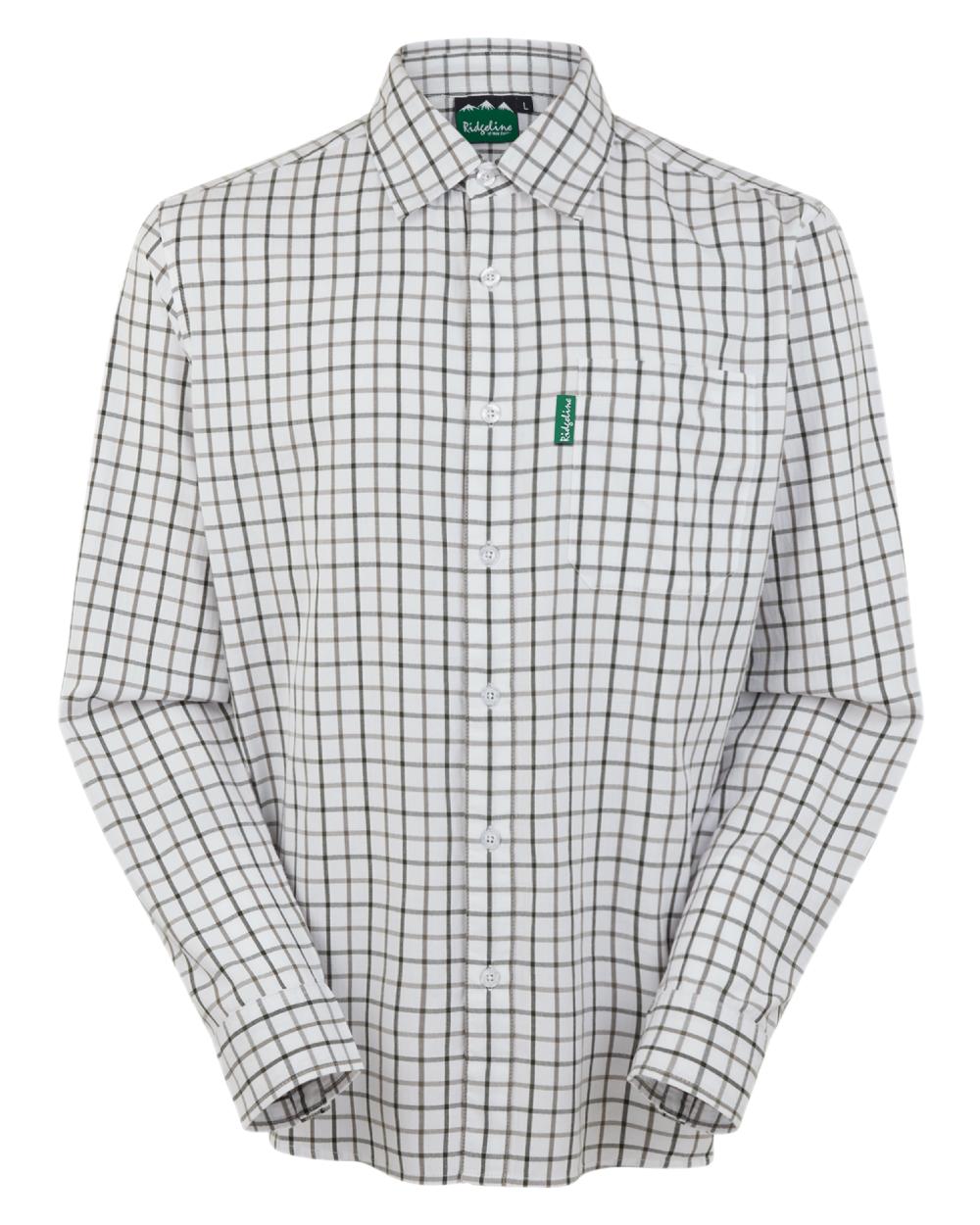 Deep Forest Smokey Olive coloured Ridgeline Mens Sedgebrook Shirt on white background #colour_deep-forest-smokey-olive