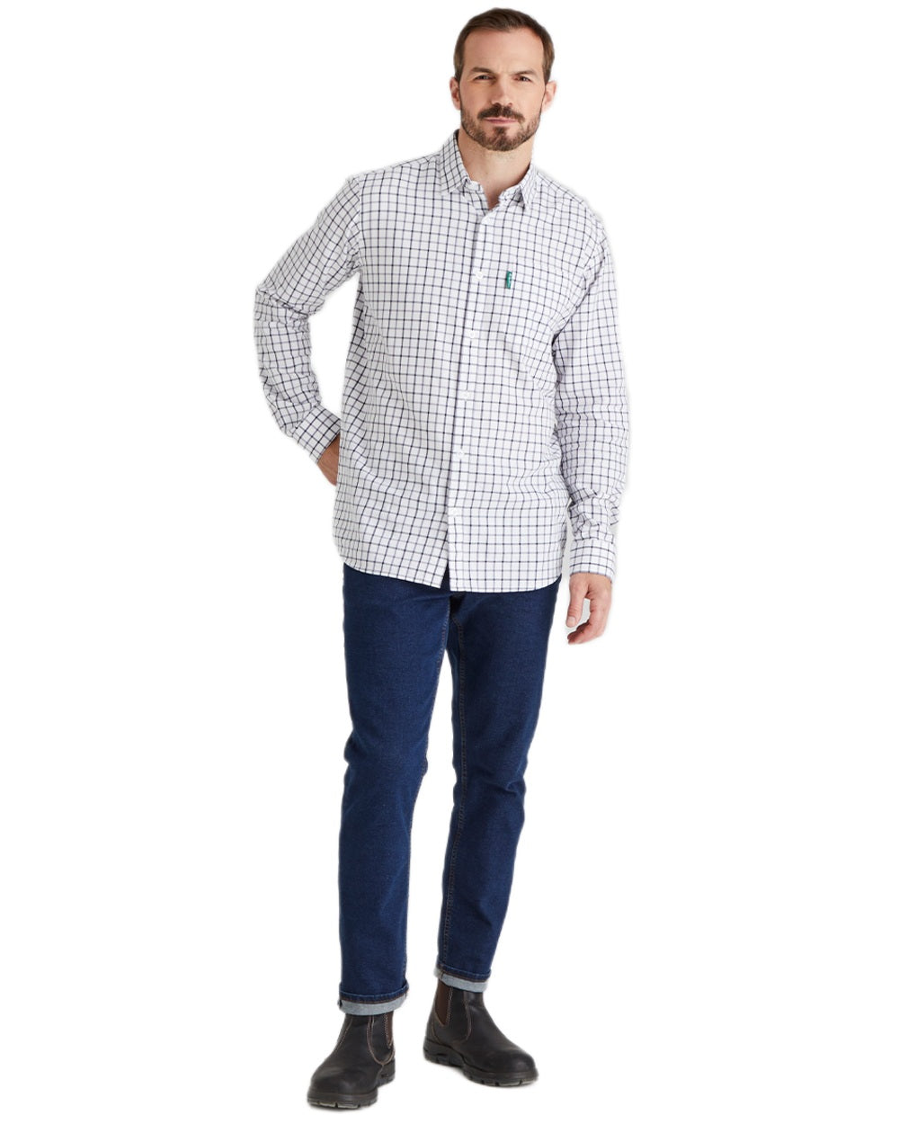 Navy coloured Ridgeline Mens Sedgebrook Shirt on white background #colour_navy