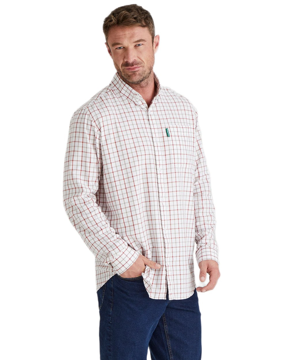 Russet coloured Ridgeline Mens Sedgebrook Shirt on white background #colour_russet
