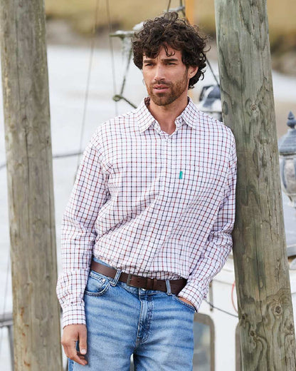 Shale Deep Russet Coloured Ridgeline Mens Sedgebrook Shirt on outdoor background #colour_shale-deep-russet