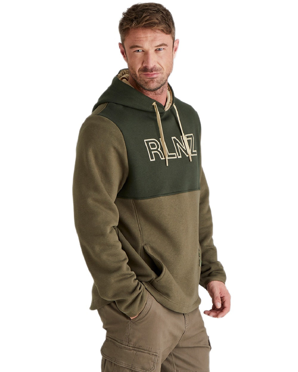 Olive coloured Ridgeline Mens South Island Hoodie on white background #colour_olive