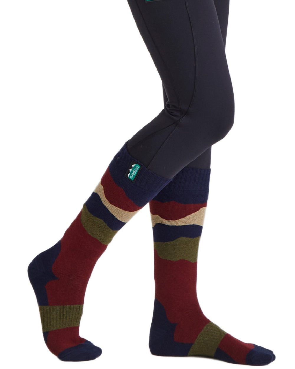 Navy Stripes Coloured Ridgeline Merino Wool Full Length Socks on white background #colour_navy-stripes