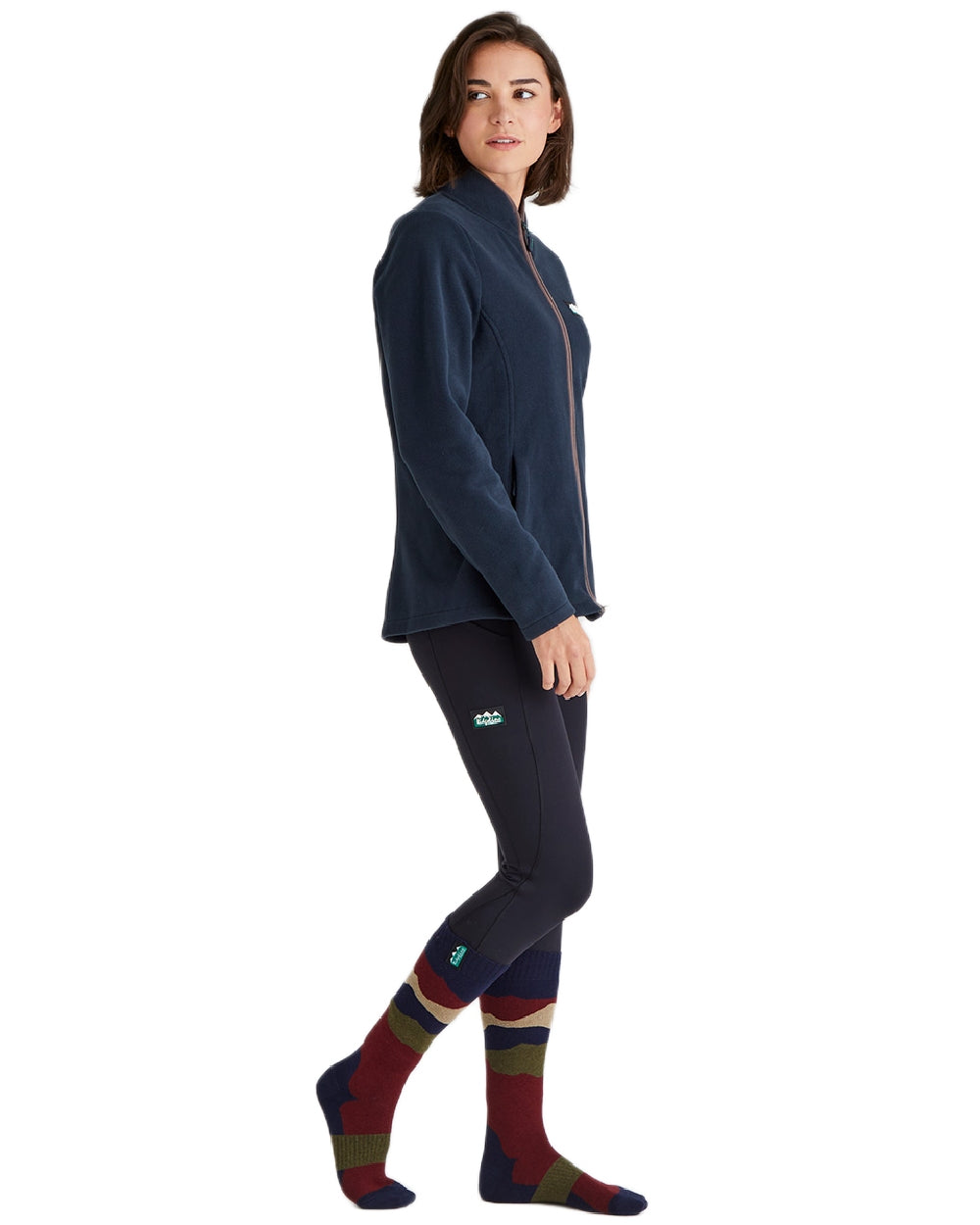 Navy Stripes Coloured Ridgeline Merino Wool Full Length Socks on white background #colour_navy-stripes