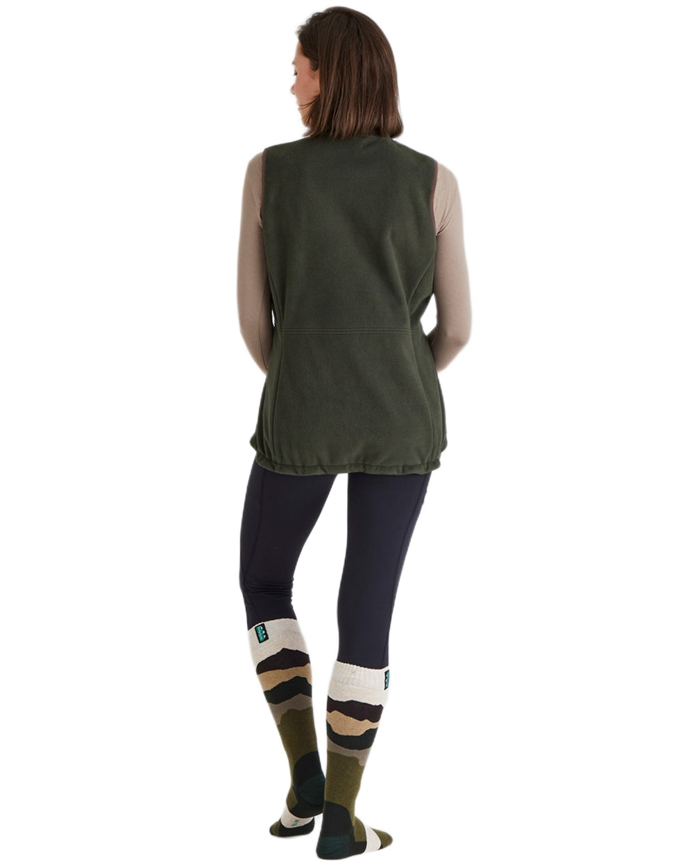 Olive Stripes Coloured Ridgeline Merino Wool Full Length Socks on white background #colour_olive-stripes