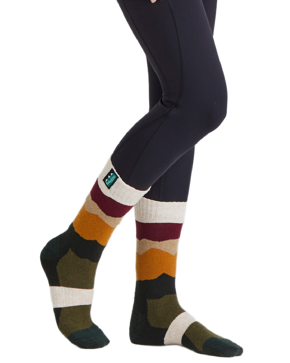 Berry Stripes Coloured Ridgeline Merino Wool Mid Length Socks on white background #colour_berry-stripes