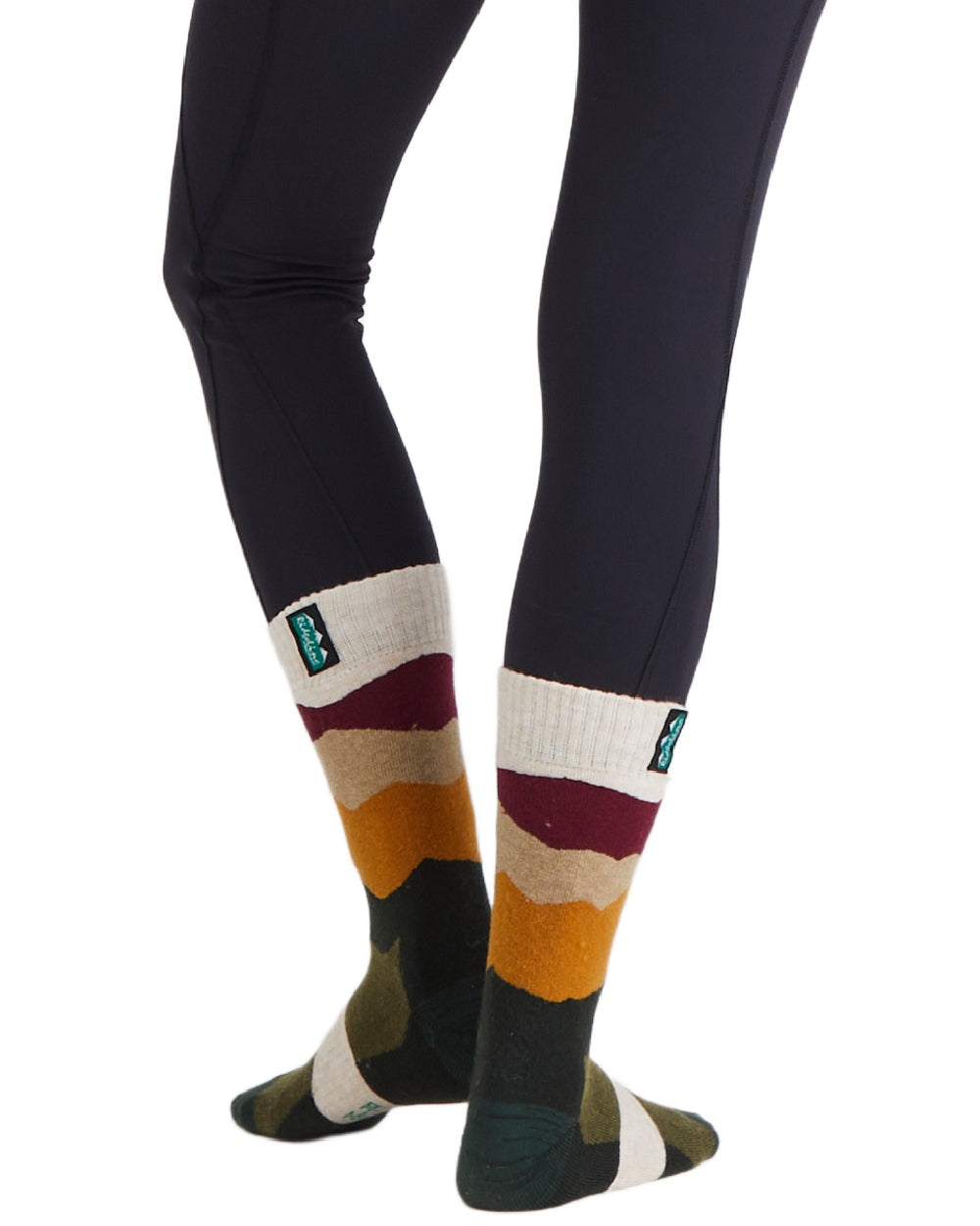 Berry Stripes Coloured Ridgeline Merino Wool Mid Length Socks on white background #colour_berry-stripes