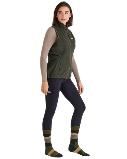Olive Stripes Coloured Ridgeline Merino Wool Mid Length Socks on white background #colour_olive-stripes