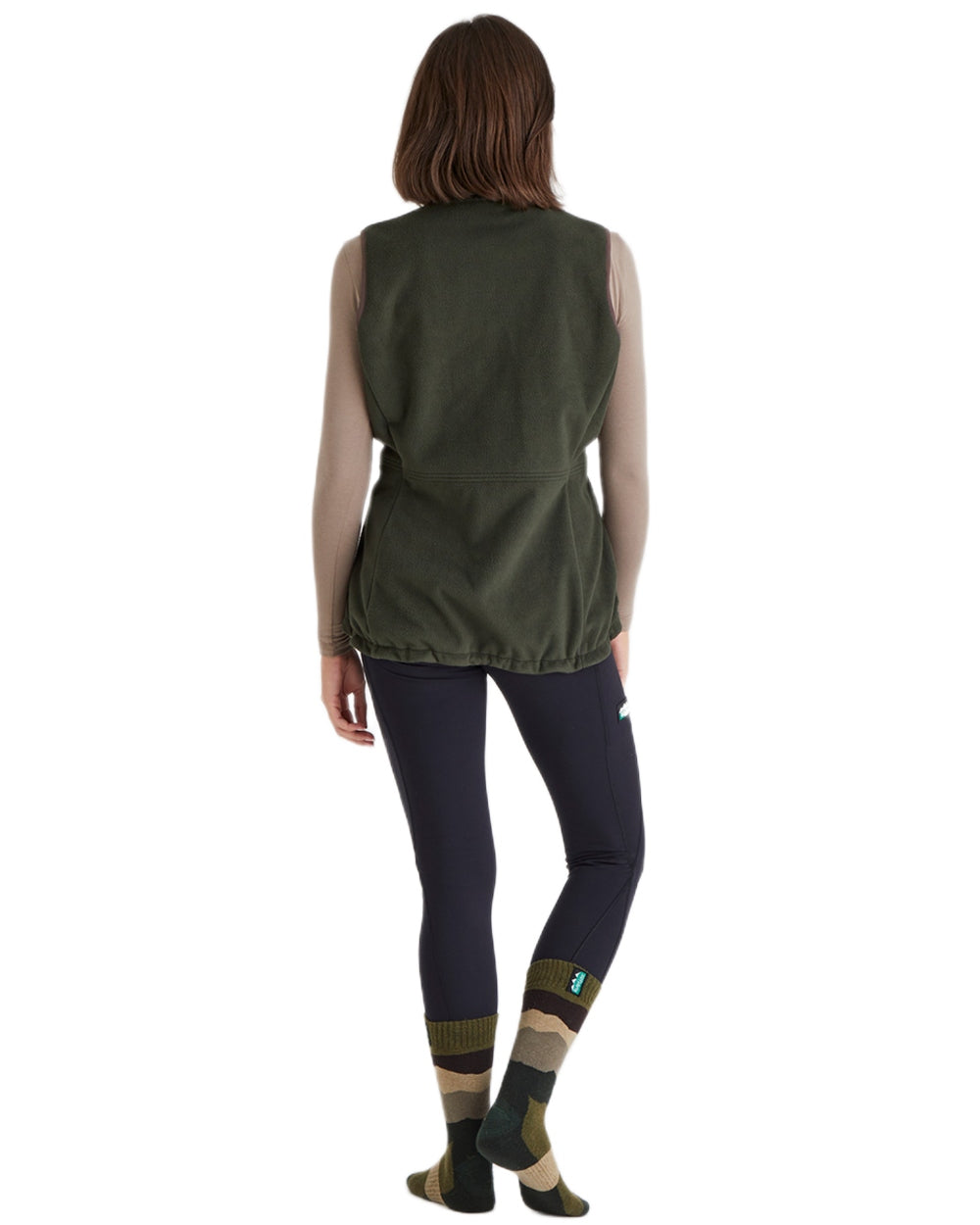 Olive Stripes Coloured Ridgeline Merino Wool Mid Length Socks on white background #colour_olive-stripes