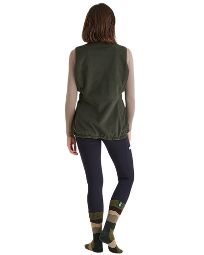 Olive Stripes Coloured Ridgeline Merino Wool Mid Length Socks on white background #colour_olive-stripes