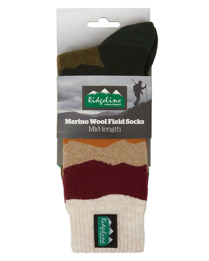 Berry Stripes Coloured Ridgeline Merino Wool Mid Length Socks on white background #colour_berry-stripes