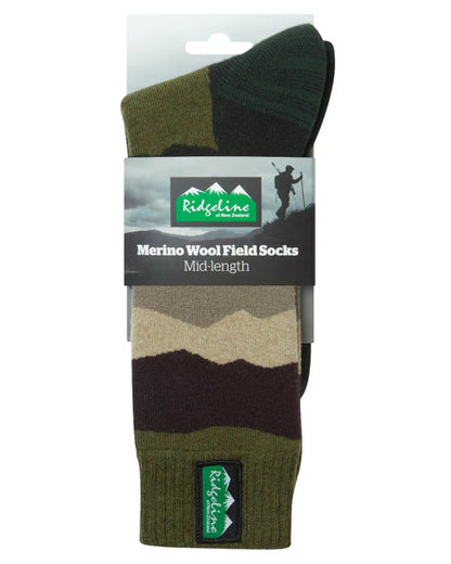 Olive Stripes coloured Ridgeline Merino Wool full Length Socks on white background #colour_olive-stripes