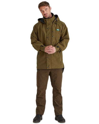 Teak coloured Monsoon Classic Waterproof Jacket on white background #colour_teak