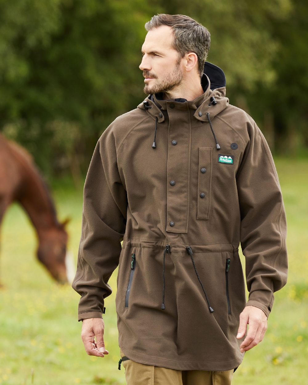 Bark Coloured Ridgeline Monsoon Classic Waterproof Smock on outdoor background #colour_bark