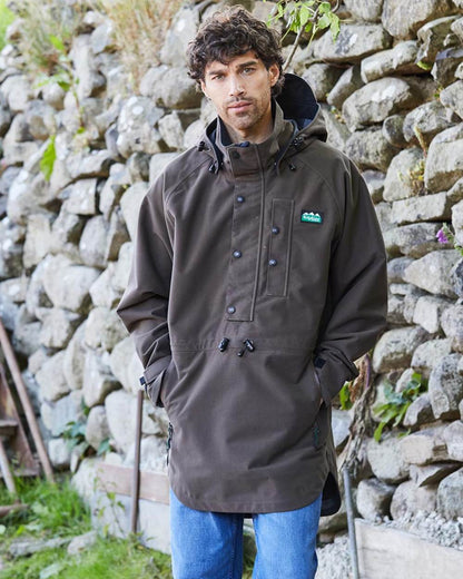 Bark Coloured Ridgeline Monsoon Classic Waterproof Smock on outdoor background #colour_bark