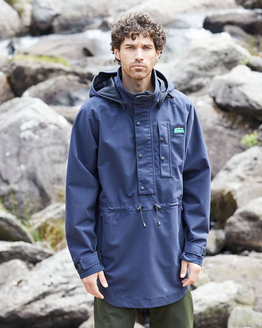 Navy Coloured Ridgeline Monsoon Classic Waterproof Smock on outdoor background #colour_navy