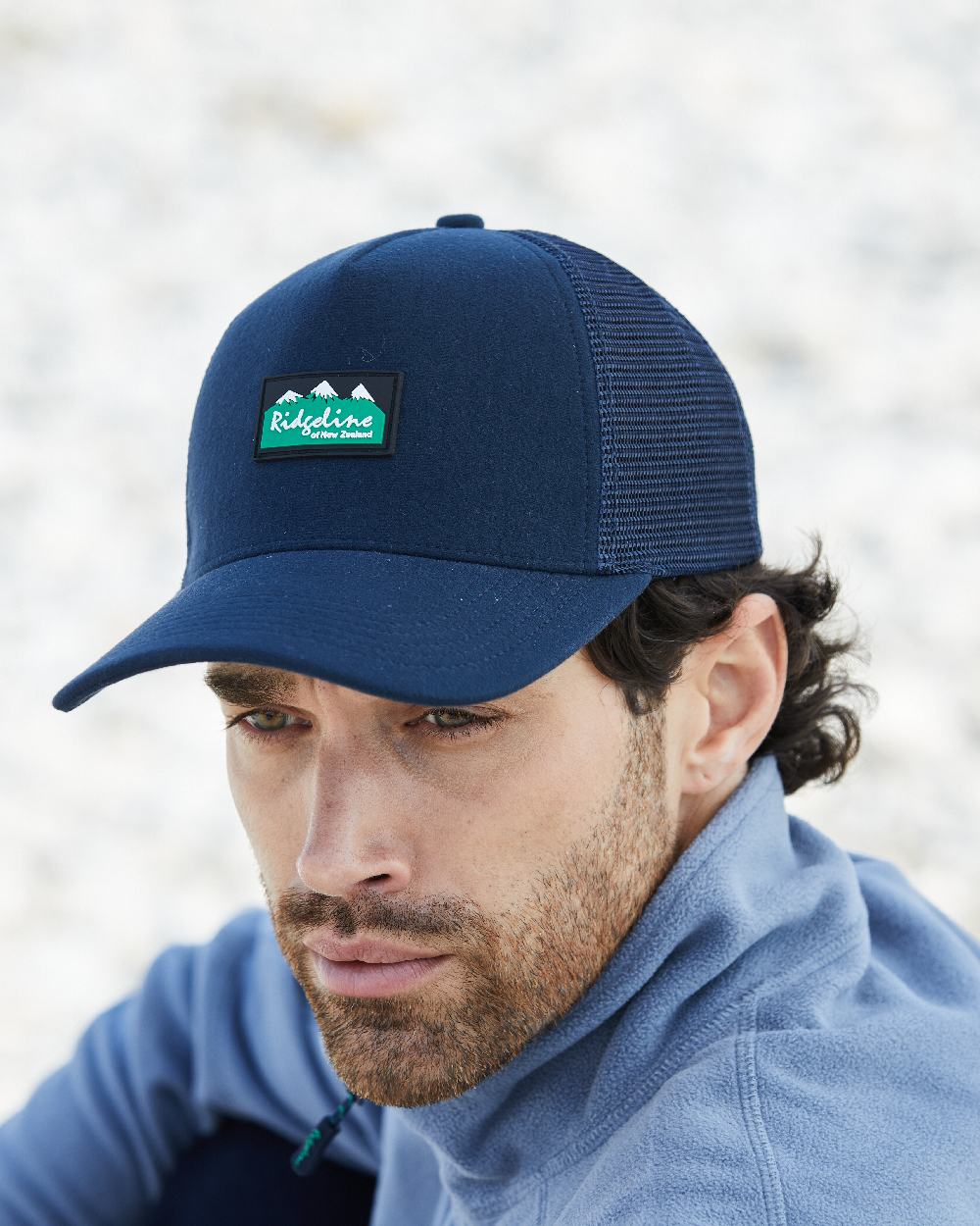 Navy Coloured Ridgeline Monsoon Trucker Cap on outdoor background  #colour_navy