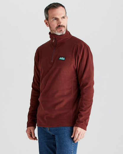 Oxblood coloured Ridgeline Narvik Fleece on grey background #colour_oxblood