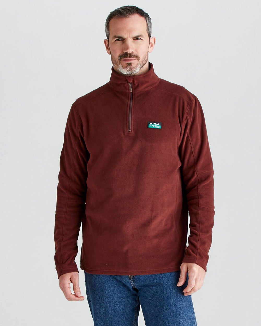 Oxblood coloured Ridgeline Narvik Fleece on grey background #colour_oxblood