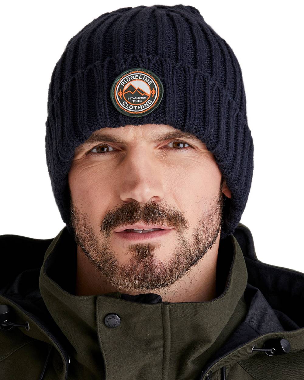 Navy Coloured Ridgeline Original Knitted Beanie on white background #colour_navy