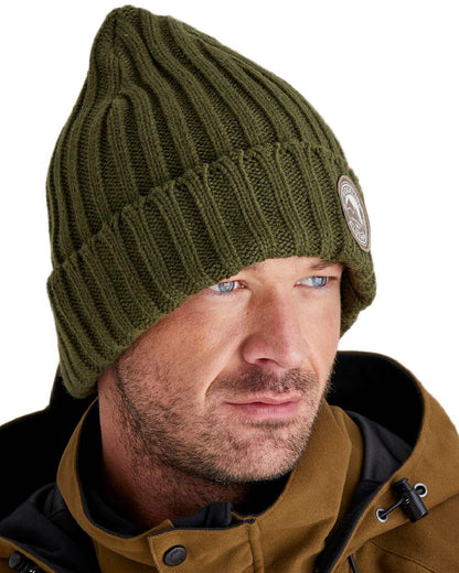 Olive Coloured Ridgeline Original Knitted Beanie on white background #colour_olive