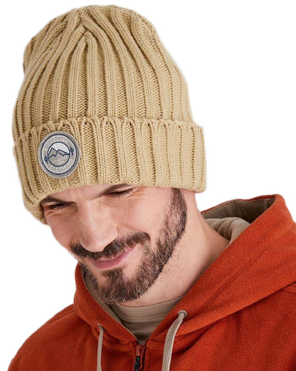 Stone Coloured Ridgeline Original Knitted Beanie on white background #colour_stone